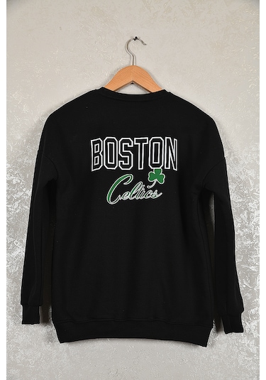 Çocuk Celtic Oversize Baskılı Pamuklu Uzun Kollu Bisiklet Yaka Sw Siyah