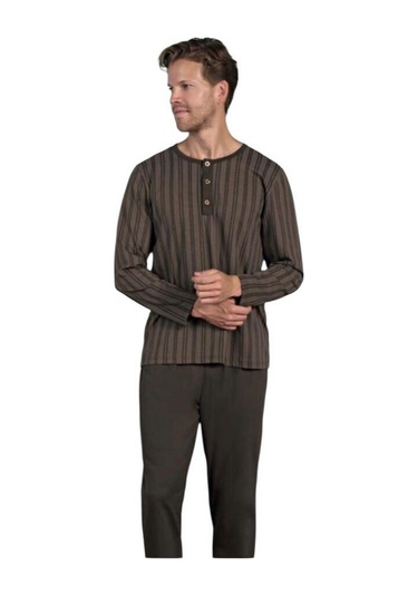 Pijadore Erkek %100 Pamuk Süprem Mevsimlik Uzun Kollu Pijama Takımı 1949 Kahverengi