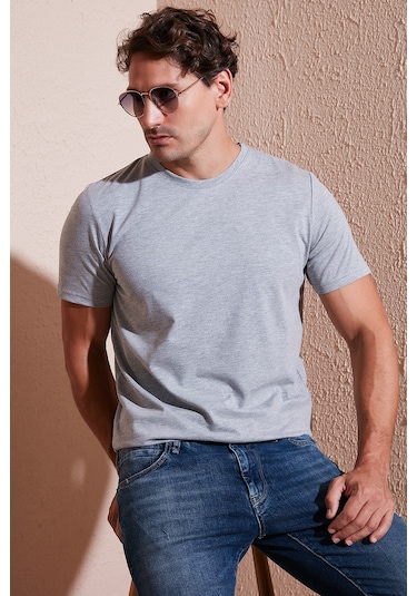 Buratti Pamuklu Regular Fit Bisiklet Yaka Erkek T Shirt 59020204 Gri Melanj