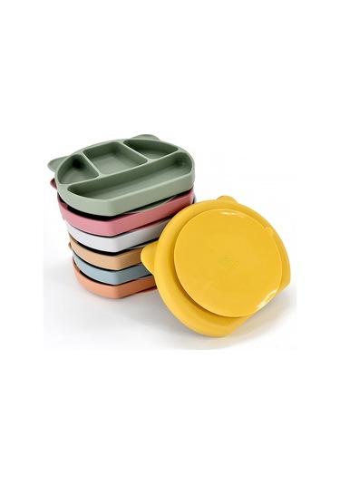 Moveevo Bebekler İçin Silikon Sünger Tabağı, Çocuk Ütü Ve Çatal Seti, Taşınabilir Yemek Gereci, Gri Renk Gri