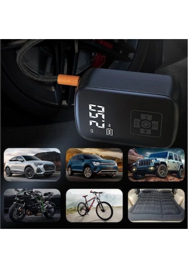 Şarjlı Hava Kompresörü Mini Taşınabilir Kompresör Otomobil Motorsiklet Bisiklet Vb...