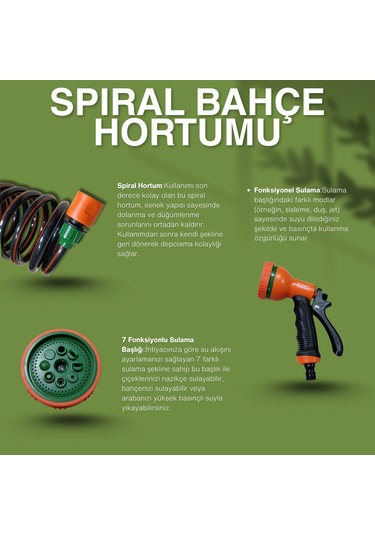15 Metre Spiral Hortum Seti - 7 Fonksiyonlu Tabanca