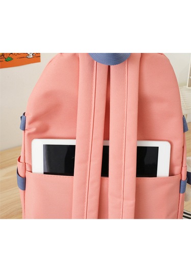 Moveevo Renkli Kumaşlı 5 Parça Aksesuar Seti İle Büyük Kapasiteli Çift Omuzlu Sırt Çantası Mor Renk Çok Renkli