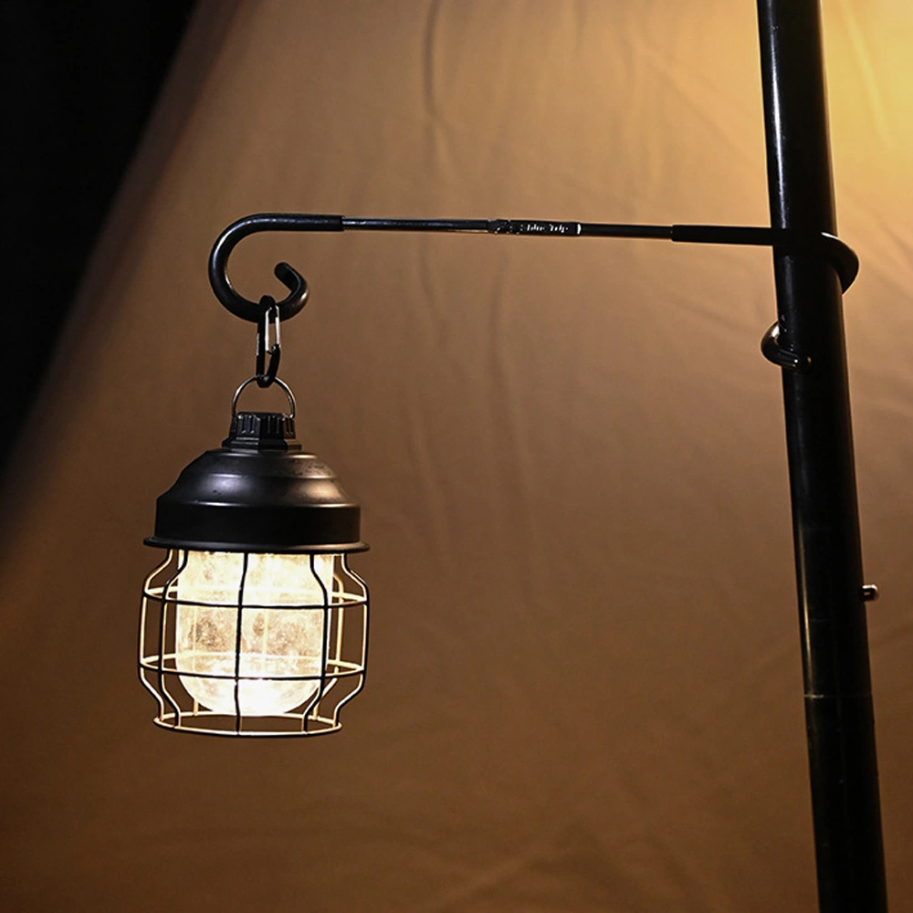 Dofolink Stainless Steel Çadır Feneri Asma Kolu - İki Başlı Kaymazlı Kanca, Spiral Taşınabilir, Siyah Siyah