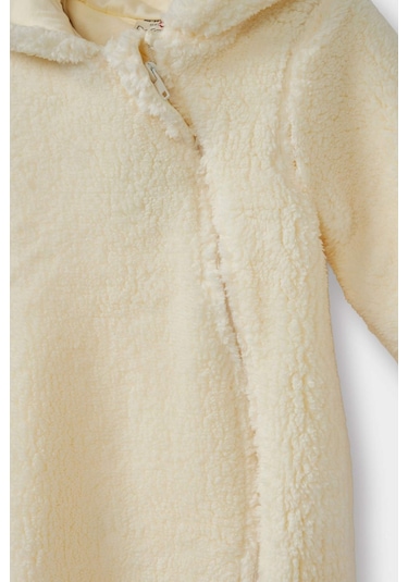 Defacto Kız Bebek Yenidoğan Kapüşonlu Fermuarlı Pelüş Tulum D6019a525wner233 Ekru