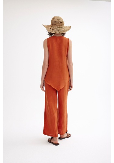 Pamuk Müslin Üçgen Bluz - Şık Ve Rahat Yaz Tasarımı Kiremit