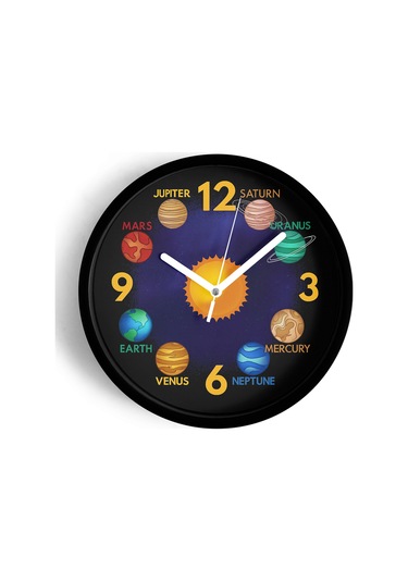 Güneş Ve Gezegenler Modern Tasarım Duvar Saati - 30cm - Önü Camlı Siyah Kasa - Sessiz Mekanizma-jh0735 Siyah