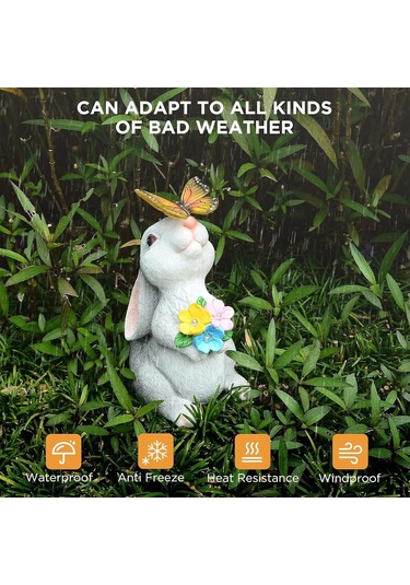 Güneş Bahçesi Açık Paskalya Heykelleri Tavşanı Parlayan Kelebek, Çiçek Ve 3 Led Işık