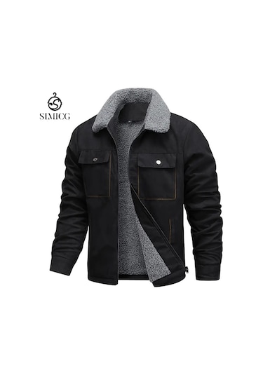 Süet Artı Kadife Kalınlaştırılmış Bol Sıcak Erkek Ceketi Siyah
