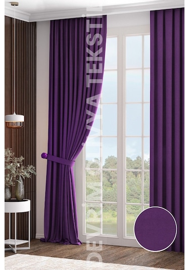 Devrim Olivya Tekstil Lüks 1. Sınıf Siyah Blackout Fon Perde Özel Dikim, Işık Geçirmez & Ekstraforlu Karartma Mor