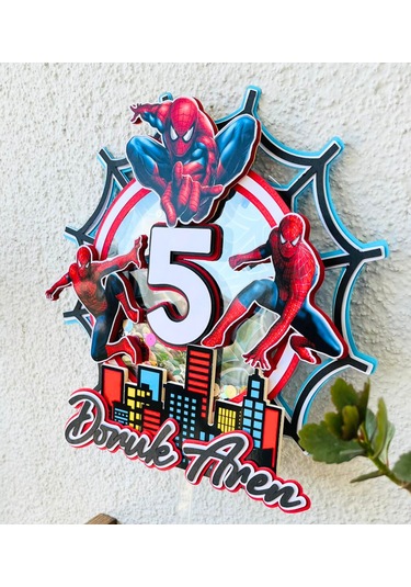 Örümcek Adam Temalı İsme Özel Erkek Çocuk Doğum Günü Pasta Süsü