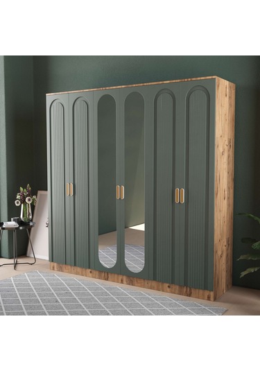 Mila 6 Kapaklı Eko Gardırop - Mdf Kapak Yeşil
