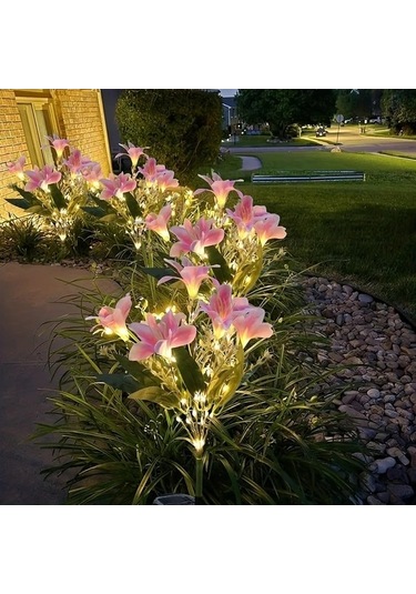 Fastbuy Turcoshop11 Pembe 7 Başlı Güneş Enerjili Zambak Bahçe Dekorasyon Led Işık Bahçinde Güzel Yansıtır