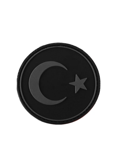 Yuvarlak Türk Bayrağı Siyah Plastik Patch - Peç