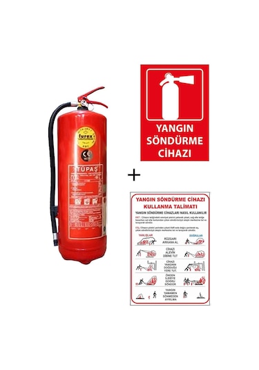 Tüpaş Yangın Tüpü 6 KG + Yangın Tüpü Kullanım Talimatı ve Yangın Tüpü Levhası 3'lü Set