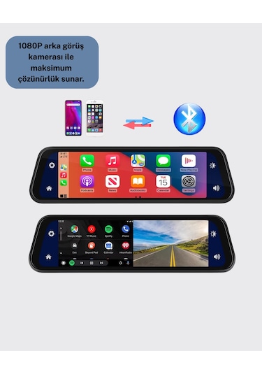 10 İnç Tam Dokunmatik Dikiz Aynası Kamera Ön Arka Full Hd