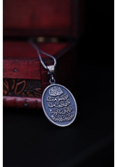 Encili Silver 925 Ayar Gümüş Felak Suresi Model Erkek Kolye Gümüş