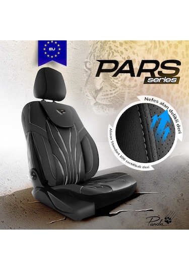 Panda Pars Serisi Deri Oto Koltuk Kılıfı - Siyah - Gri