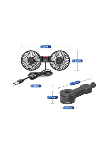 5v 2a Araba Arka Koltuk Geri Usb Arayüzü Güçlü Çift Başlı Fan F4207 , Boyut:f4207