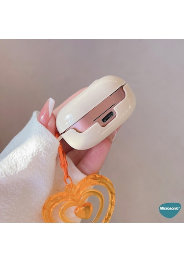 Microsonic Samsung Galaxy Buds 2 Kılıf Süslü Renkli Kalp Desenli Turuncu