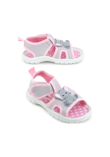 Gezer Kız Çocuk Bilekten Cırtlı Ayarlanabilir Pvc Rahat Esnek Taban Günlük Sandalet Gri