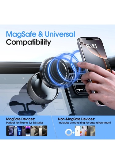 Wezone K10a Siyah Manyetik Araç Tutucu - 360 Döner, Vakum Emici, Katlanabilir, Magsafe Uyumlu Siyah