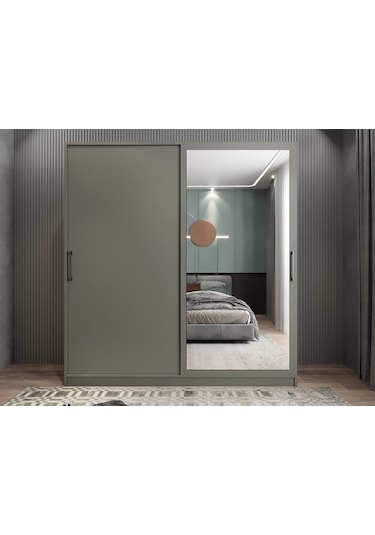Star Sürgü Kapaklı Gizli Çekmeceli Dolap Gardırop Füme 208 Cm