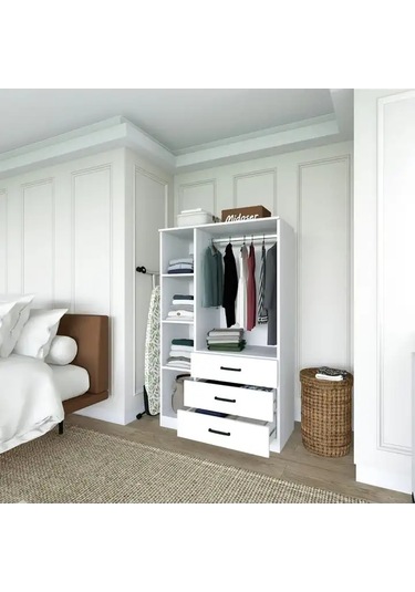 Easy Mat Beyaz 3 Kapılı 3 Çekmeceli Çok Amaçlı Elbise Dolabı Beyaz