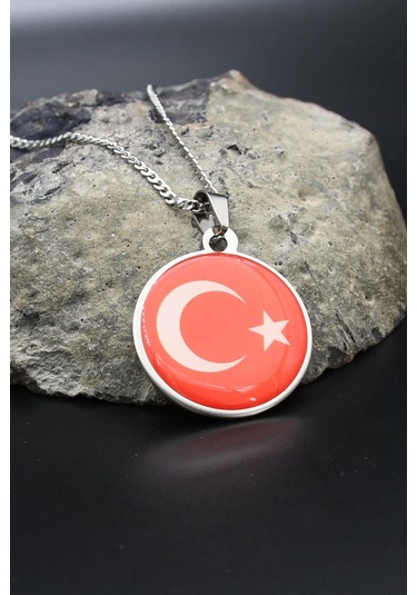 Ay Yıldızlı - Ay Yıldız Kolye Paslanmaz Çelik Zincir 902286 Gümüş