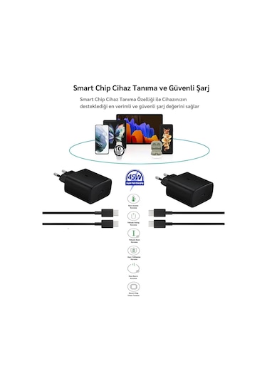 Samsung Galaxy A73 Uyumlu Type-c Ultra Hızlı Şarj Cihazı 45w 3.0 Amper Şarj Seti