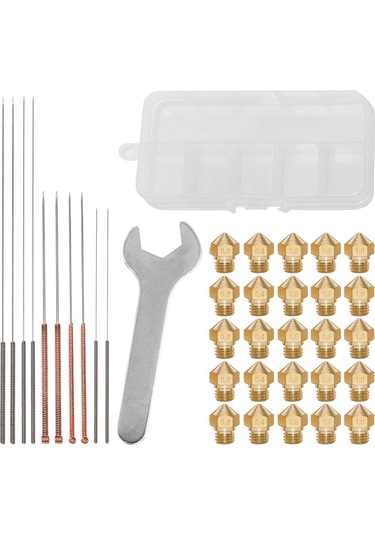 Yuntech01 3d Yazıcı Bakım Seti: Mk10 Bakır Nozzle 0.2-1.0mm , Paslanmaz Çelik İğneler Ve 21mm Anahtar - Taşınabilir Depolama Kutusu İçerir