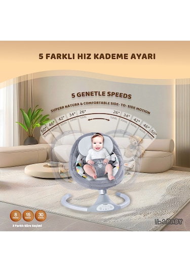 Libababy Koala Elite Elektrikli Otomatik Sallanan Ana Kucağı - Gri