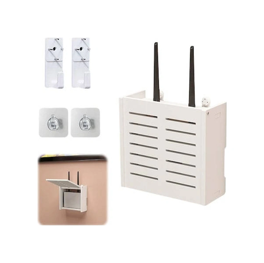 Xiyyadms Küçük Perde Desenli Duvarlı Depolama Kutusu - Deliksiz Router Ve Tv Aygıtı Tutucu, Ev Ofis Wi-fi Gizleme Rakı, Evcil Kullanım Beyaz