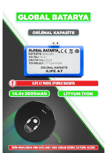 Ilıfe A7 Robot Süpürge Bataryası 2600mah Li-ion Pil