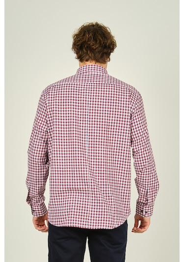 Figs Erkek Slim Fit Ekoseli Uzun Kollu %100 Pamuk Gömlek 0016 Kırmızı Kırmızı