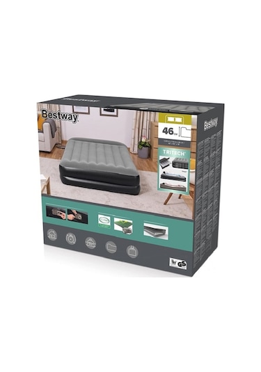 Bestway Pavillo 67403 Çift Kişilik Şişme Yatak Pompa 203x152x38 Gri - Siyah