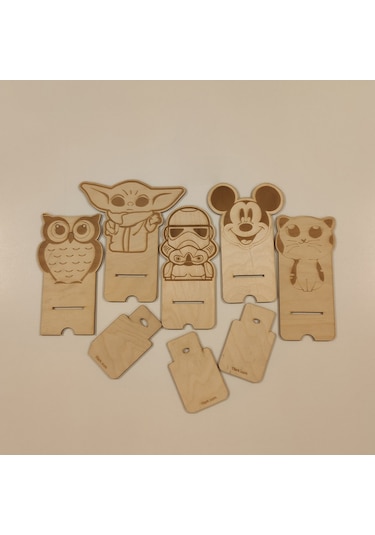 1 Fark - Ahşap Masaüstü Figürlü Telefon Standı -  Baykuş - Beyaz