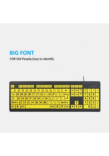 Springsun Büyük Yazılı Usb Klavye - Görme Engelliler Ve Yaşlılar İçin Yüksek Kontrastlı 104 Tuş