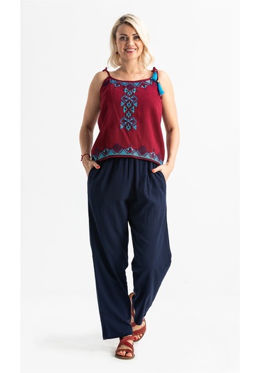 Askılı Şile Bezi Atiye Bluz Bordo Brd