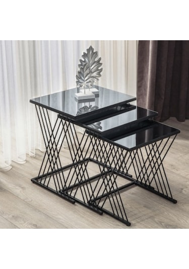 Vienna Siyah Metal Ayaklı,Füme Aynalı Zigon Sehpa