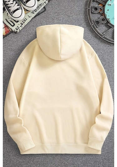 Uyguntarz Unisex Minimal Line Drawing Baskılı Sweatshirt Bej