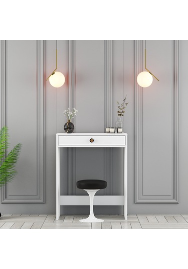 Lizbon Mini Makyaj Masası - Beyaz / Beyaz