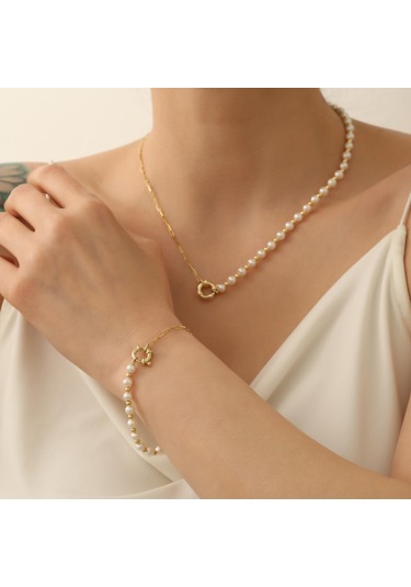 925 Ayar Gümüş Cream Tatlı Su İncisi Set-5.59mm