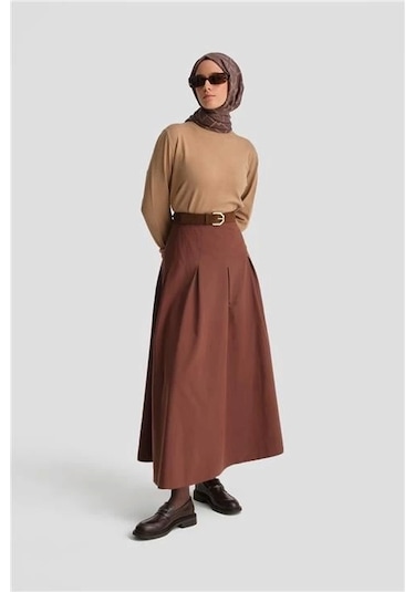 Armine Pileli Pamuk Etek 24k1705 Kızıl Kahve Kahverengi