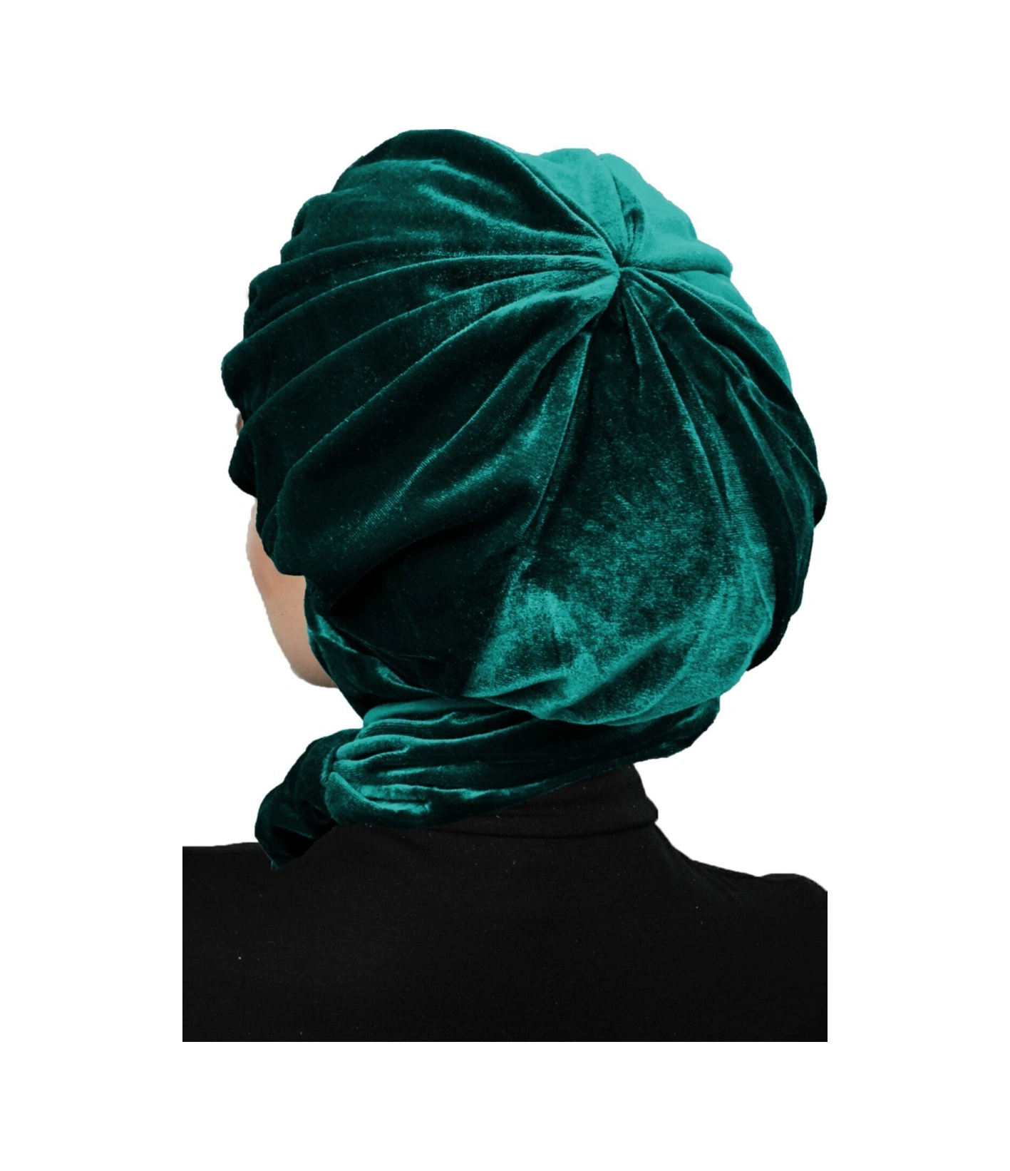 Kadife Şapka Atkılı Toka Detaylı Yeşil Hazır Türban Tesettür Bone Hürrem