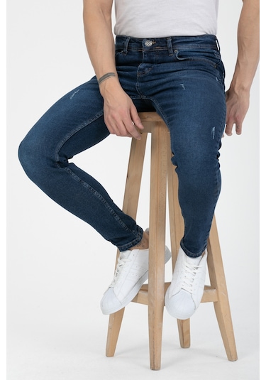 Onezero Erkek Mavi Tırnaklı Skinnyfit Likralı Jean Kot Pantolon Mavi