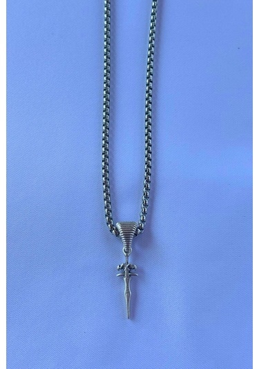 Figürlü El İşçiliği Paslanmaz Çelik Zincir Erkek Kolye Gümüş