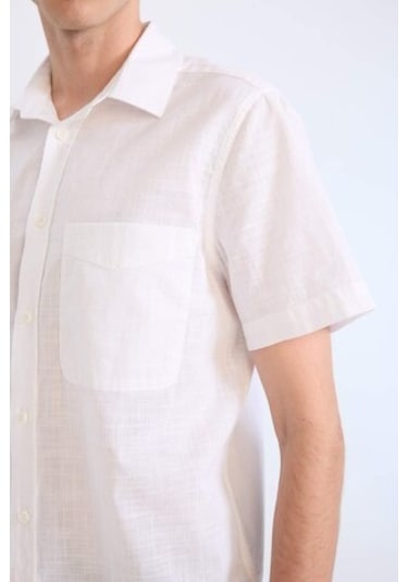 DeFacto %100 Pamuk Regular Fit Yazlık Polo Yaka Keten Görünümlü Kısa Kollu Beyaz Gömlek D7551AX25SPWT34