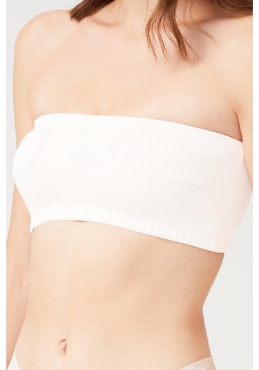 Krem Straplez Crop Top Büstiyer Krem