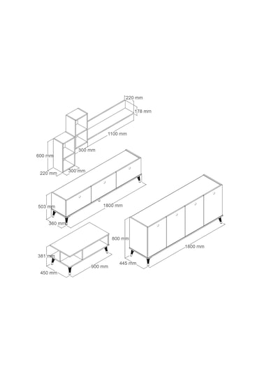 Moxenmobilya Moxen Mtsk2 Mira Tvünitesi-Orta Sehpa Ve Konsol Sepet Yemek Odası